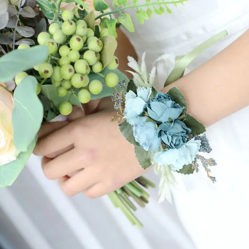 Бутоньерка на запястье Корсажная свадебная бутоньерка искусственная Шелковая