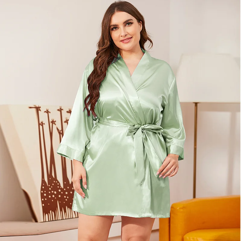 

Large size long sleeve nightdress for women fresh new sexy pajamas tie up women V-neck home wea