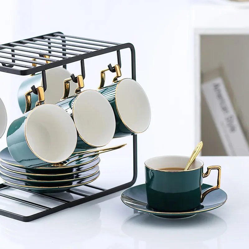 Европейские просто китайские изысканные зеленые чашки с блюдцем и держателем