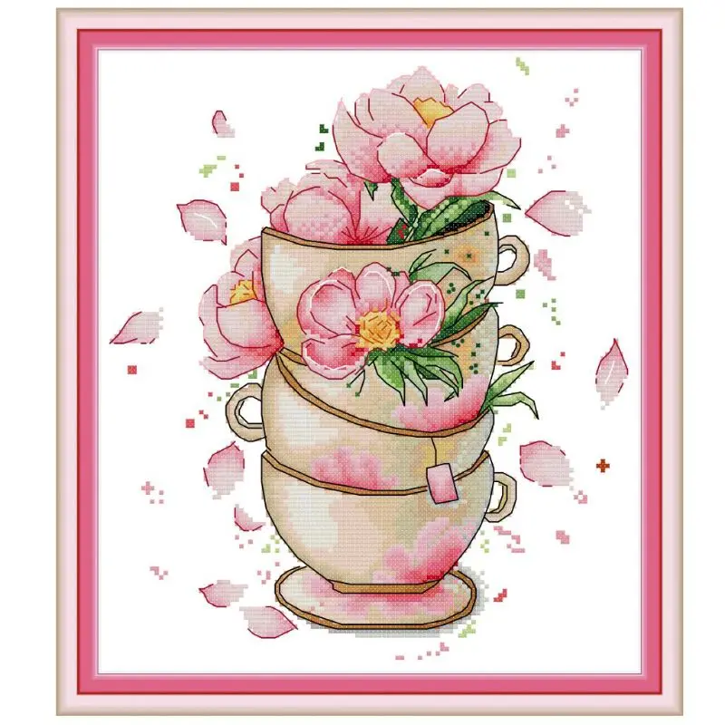 

Flower Coffee Cup DIY Handmade Needlework Counted 14CT Printed Cross Stitch Embroidery Kit Set Home Decoration E56C