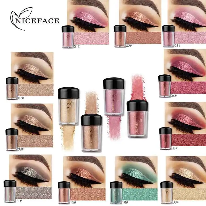 NICEFACE тени для век макияжа Сияющие свободная пудра алмазные блестящие мерцающие с