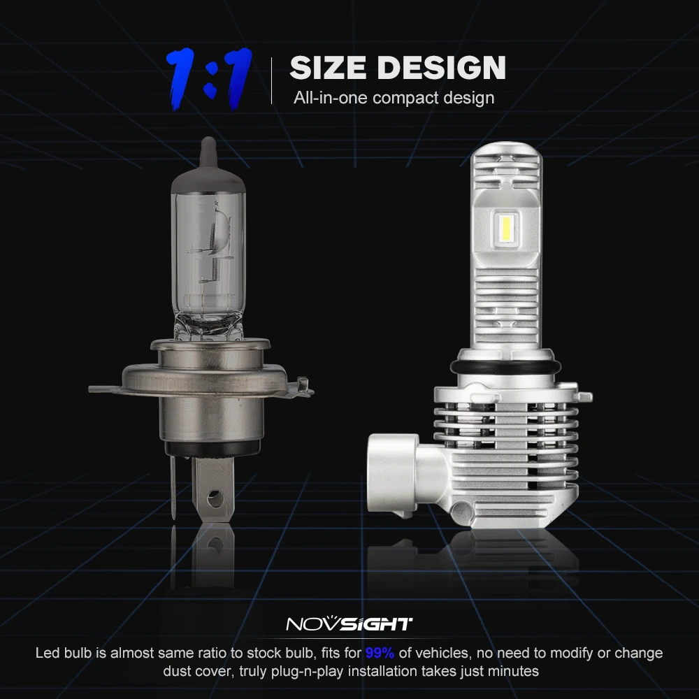 NOVSIGHT 1:1 дизайн H7 H4 светодиодный лампы для автомобильных фар 12 в 6000 К H11 H8 H9 9005 9006 HB3