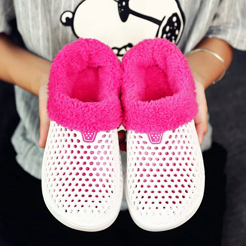 Women Winter Slippers Warm Plush Home Slippers Unisex Hole Casual Shoes For Couples Plus Size Female Flip Flops With Fur Fashion