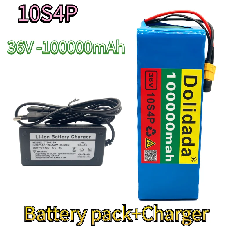

36V 10s4p 100000mAh 1000W large capacity 18650 lithium battery pack electric bicycle scooter with BMS XT60 plug +42v 2A charger