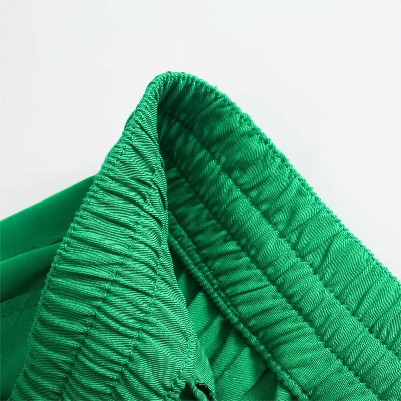 

MESTTRAF Women 2021 Fashion Side Pockets Loose Wide Leg Pants Vintage High Elastic Waist Drawstring Female Trousers