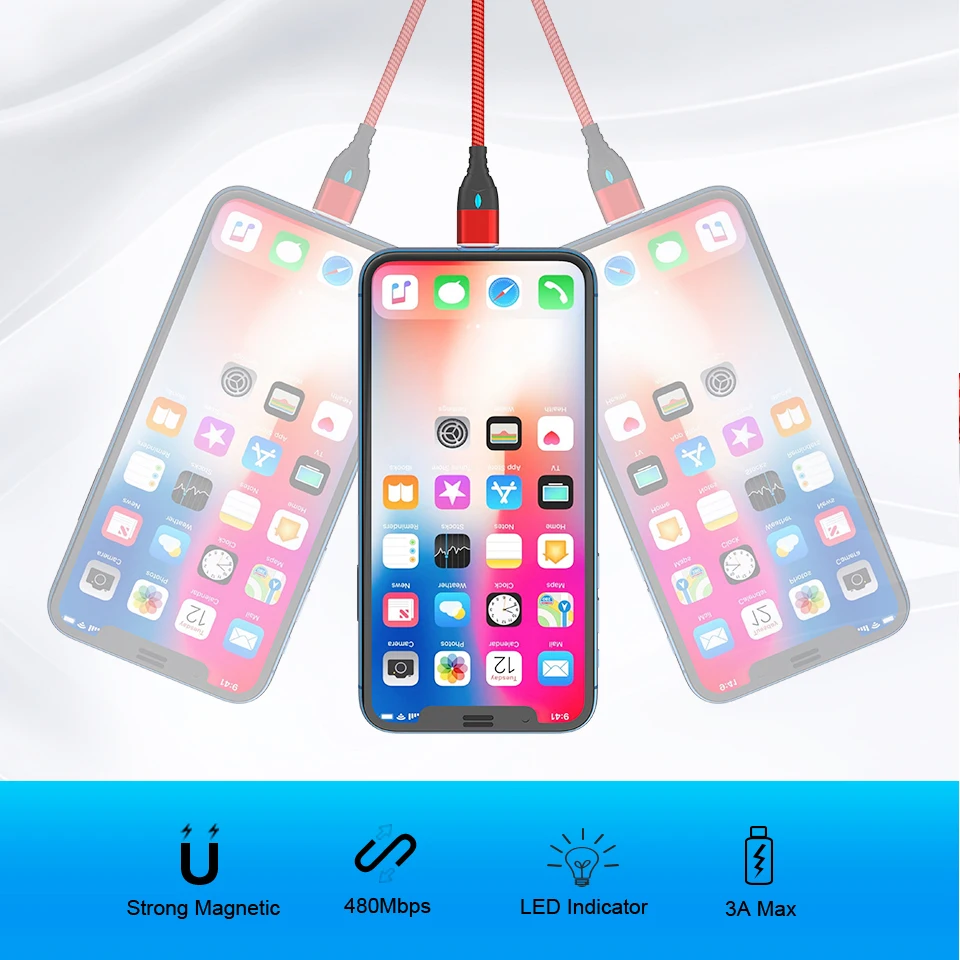 Магнитный кабель Venroii mi cro usb type C для samsung S8 S9 S10 Xiaomi mi 9 3A huawei P20 Быстрая зарядка type-C Магнитный зарядный шнур