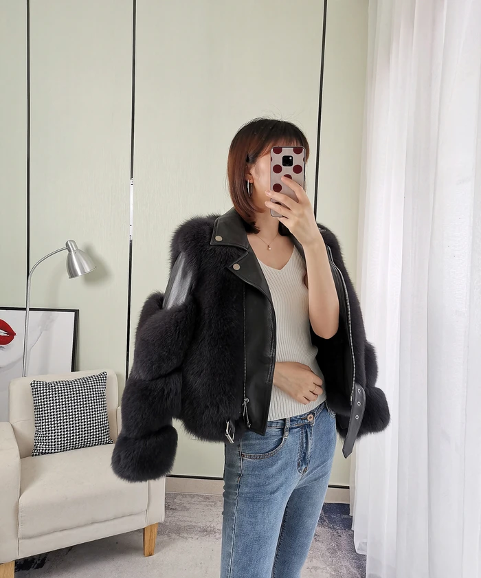 Куртка женская из искусственного меха теплая кожаная парка Осень-зима 2021 |