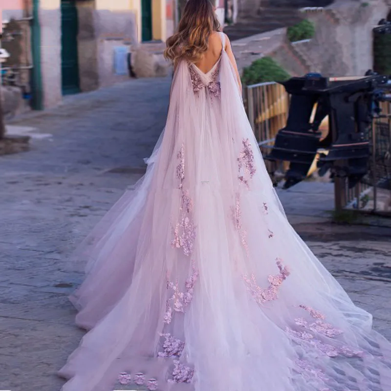 Boho Длинные Светло фиолетовые Вечерние платья Vestidos 3D цветы с открытой спиной 2020
