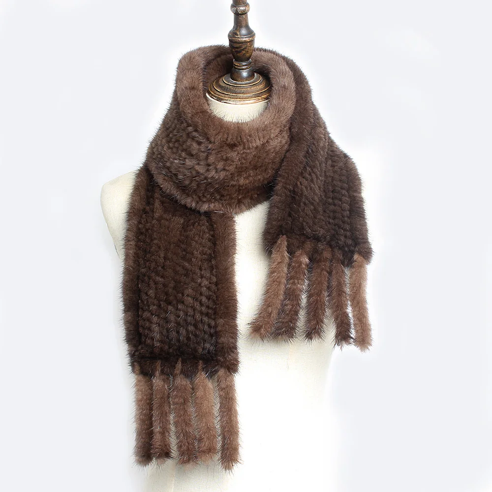 Женский шарф из 100% натурального меха норки длинный натуральный мех ручная вязка |