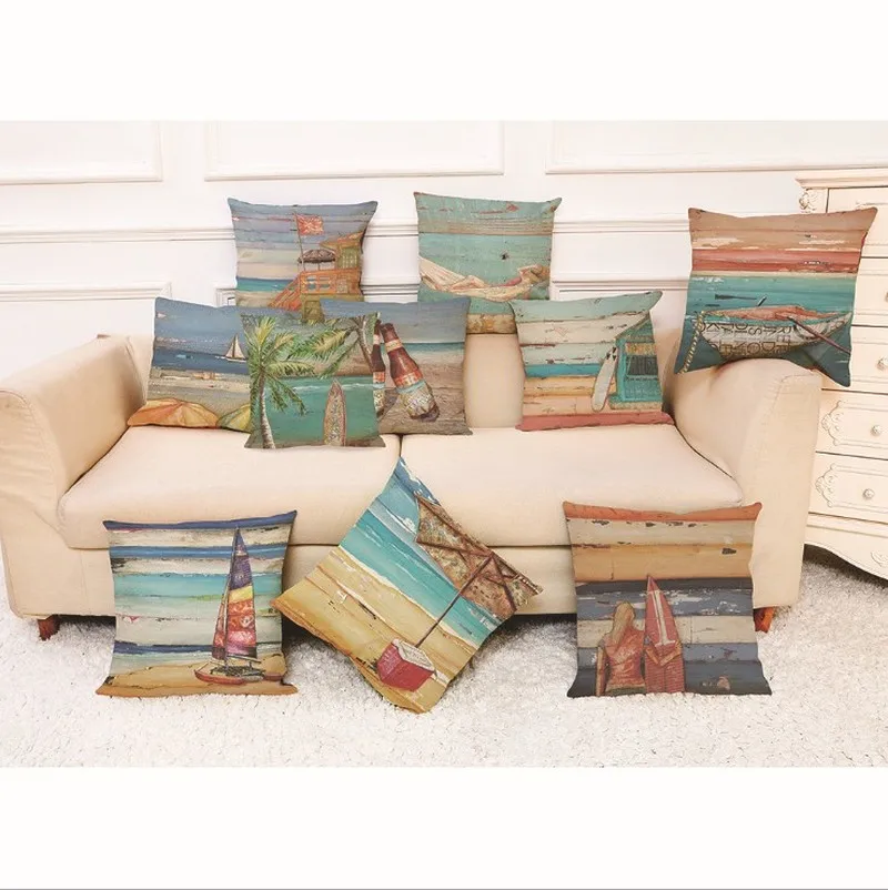 Пляжный стиль живописные наволочки для подушек 45*45 см чехлы на подушки наволочка