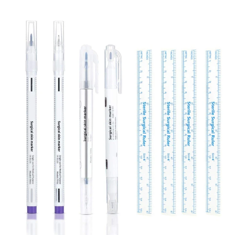 

Q1QD Professional Skin Marker Pen with Ruler Set Single Head Double Heads Tattoo Pens Tip 0.5mm 1mm