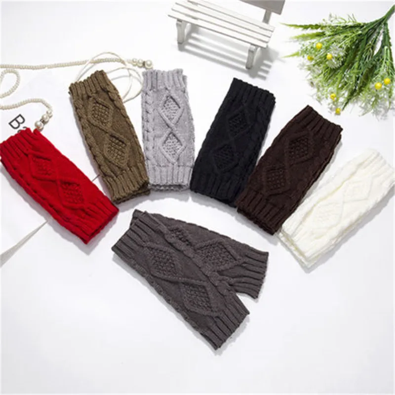 

Fashion Women Ladies Knitted Fingerless Gloves Warm Gloves Knitted Winter Warm Wrist Solid Twist Soft Mittens Femme