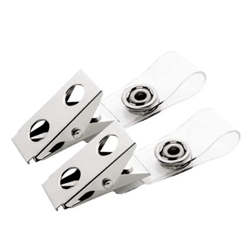 

100Pcs Metal Badge Clips with Clear PVC Straps for ID Cards and Badge Holders