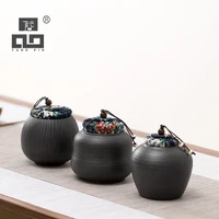 tangpin ceramic tea caddies black vintage tea canister chinese kungfu tea accessories