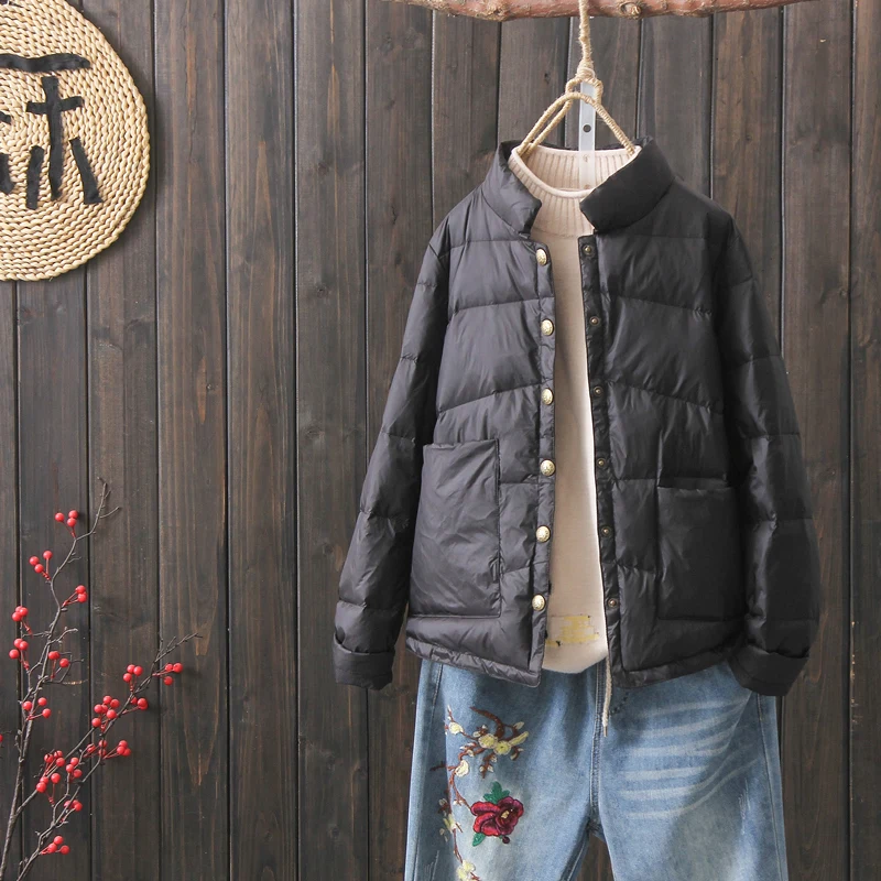

Winter Ultra Light Duck Down Coat Women Short Oversize Jackets Slim Autumn Puffer Jacket Pocket Parkas