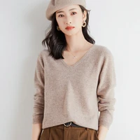 new fashion spring autumn women cashmere wool sweater v neck solid color pullover long sleeve knitted bottoming sweater