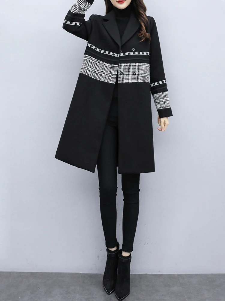 

Plaid Wool Coat Women Long Style 2021 Spring And Autumn New Style Korean Loose Coat Winter Jacket Women Black Wool Coat