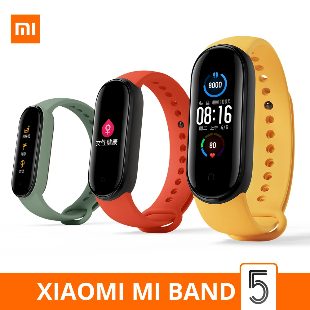 Смарт браслет Xiaomi Mi Band 5 4 цвета AMOLED экран водонепроницаемый смарт Miband фитнес
