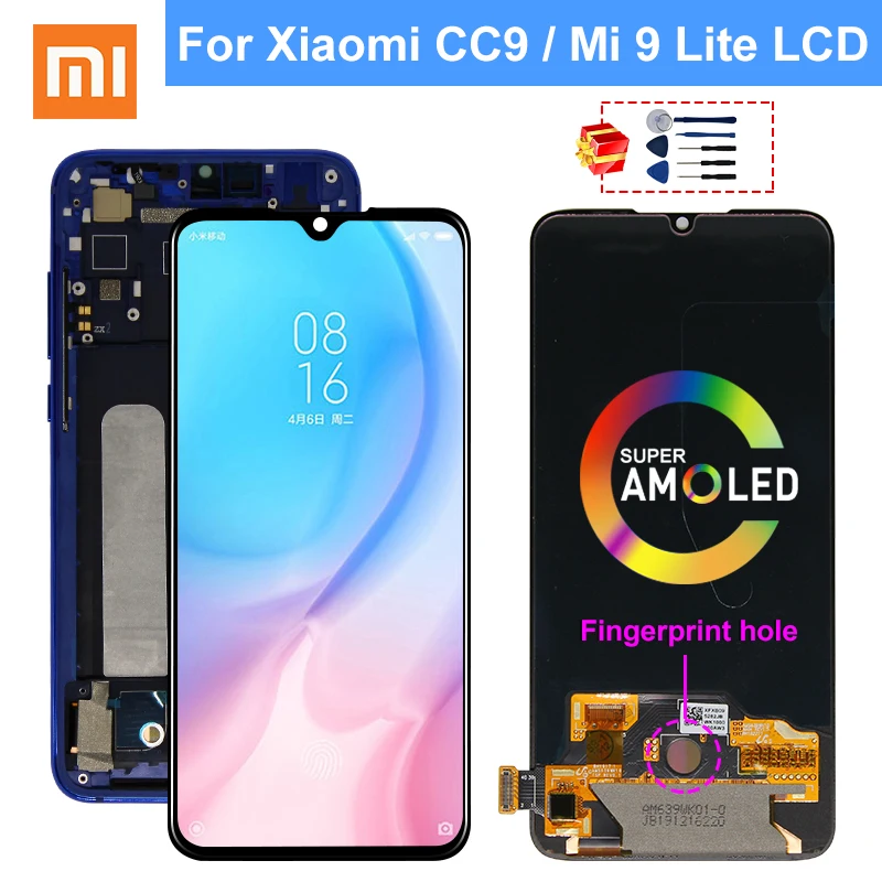 ЖК дисплей 6 39 дюйма AMOLED для Xiaomi Mi CC9 MI 9 Lite сенсорный экран с дигитайзером запасные
