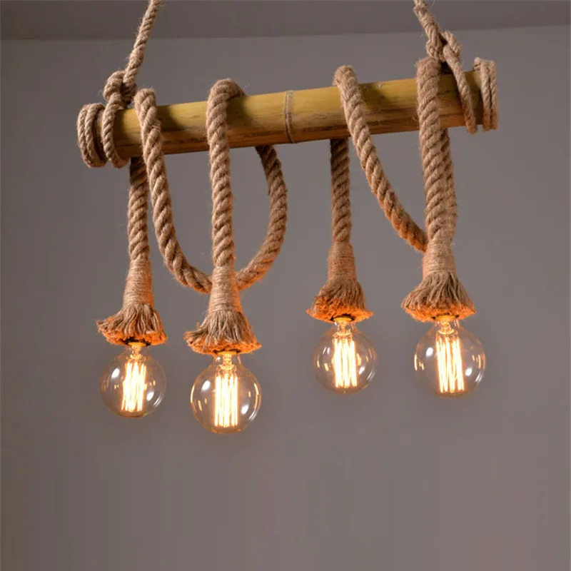 

2023 Bamboo hemp rope pendant lights creative restaurant decoration lamps retro bar table garden bamboo hunging light --------