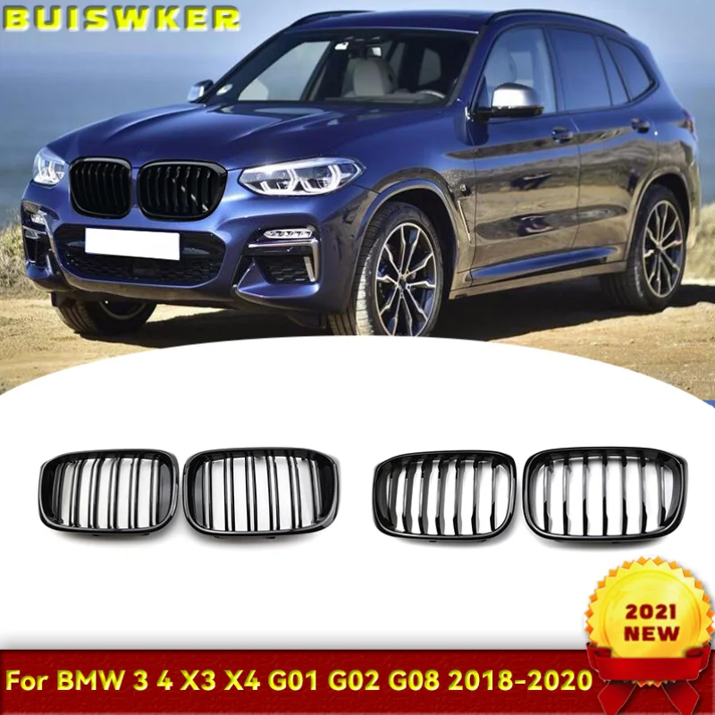 

Car Gloss Black Front Hood Kidney Grille Grill For-BMW X3 X4 G01 G02 2018-2020