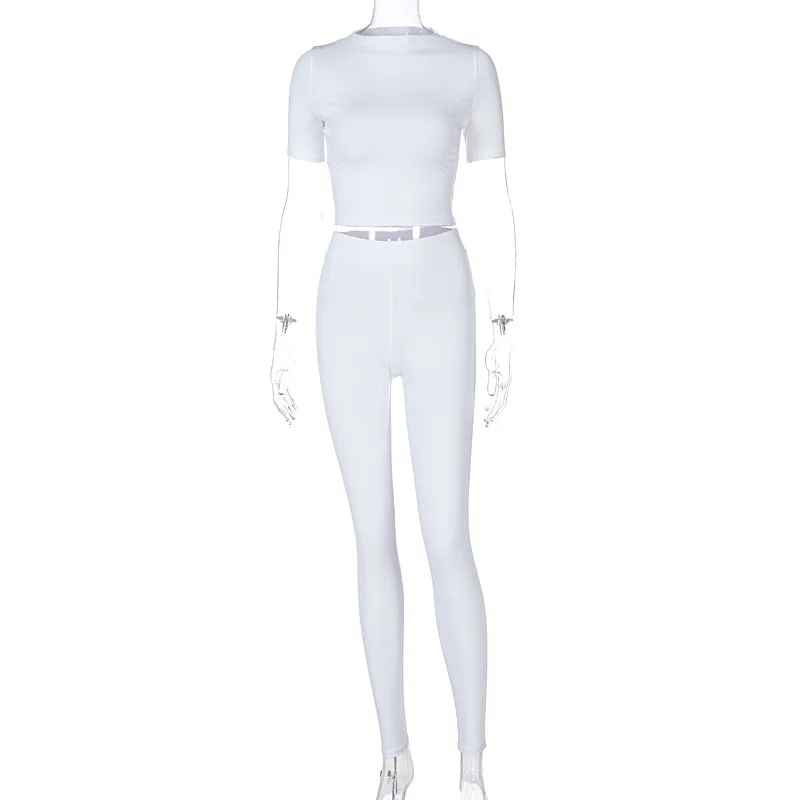 

Ahagaga 2021 New Casual Tracksuit Women Fashion Solid Skinny 2 Pieces Short T-shirt + Trousers Pullover Sporty Women Set Costume