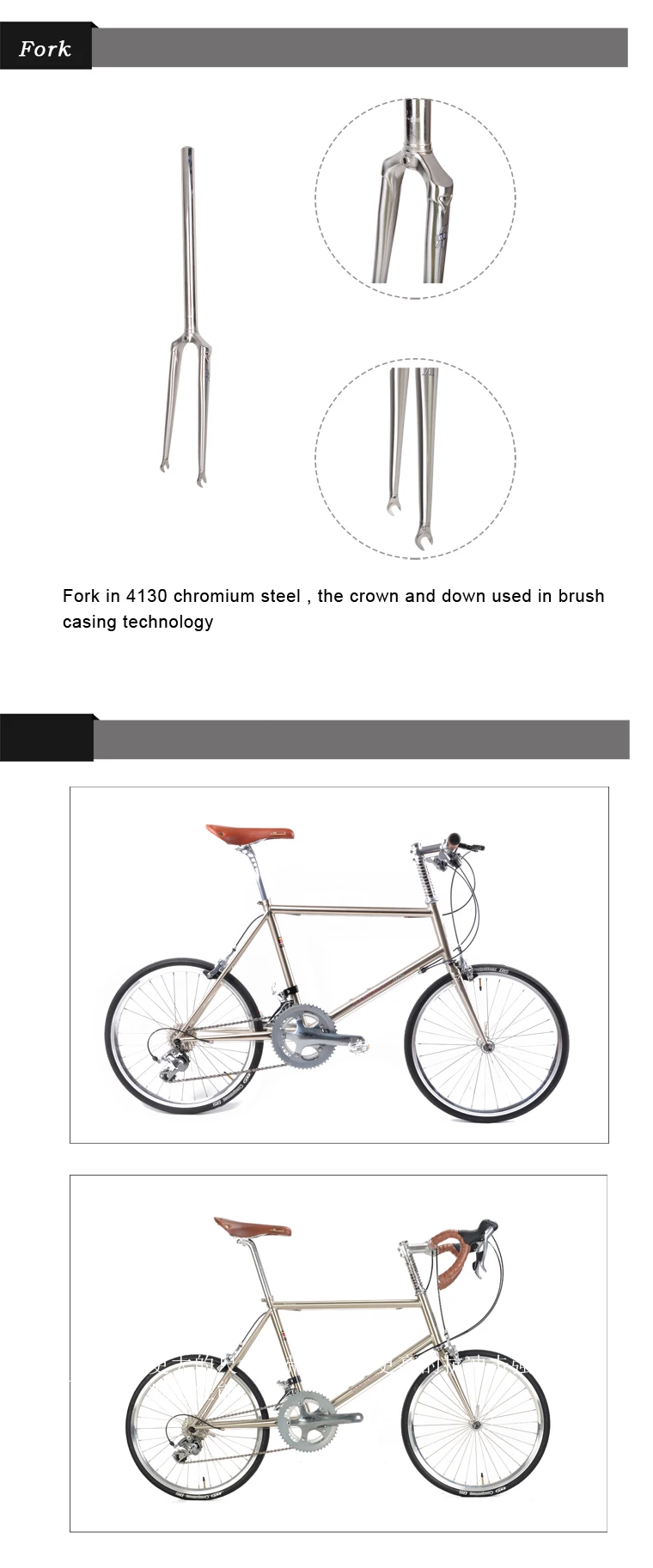 DARKROCK DR-451 Mini Velo Frame Fork Reynolds 520 steel 22 ''дорожный шоссейный велосипед части Классический хром серебро CP щетка закончена