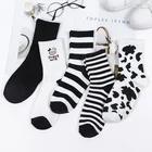 Носки в полоску с забавным принтом коровы; Белые Носки с рисунком; Удобные носки в стиле Харадзюку; skarpetki damskie; Милые носки с животными; chaussettes kawaii happy socks