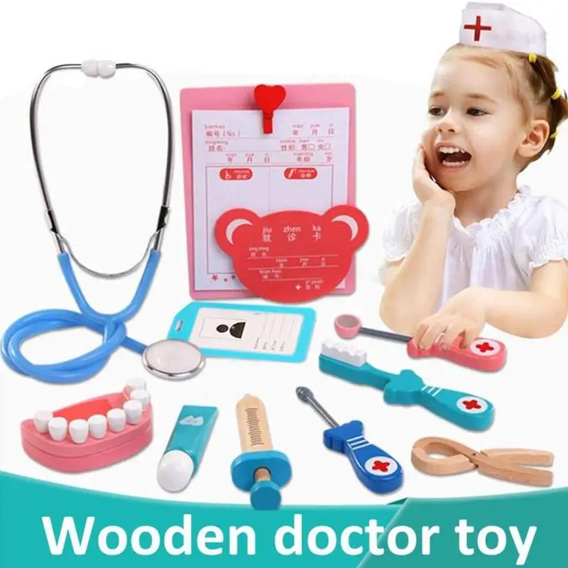 

Kids Pretend Doctor Game Toy Wooden Cosplay Simulation Dentist Doctor Set Accessories Tools Children Play Doctors Toys Gifts