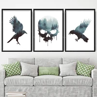 prints forest fog raven skull woodland art print nordic wildlife bird gallery wall poster decor gift