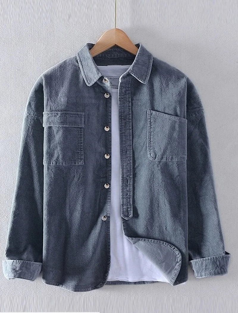 

Мужская одежда 2021 Осень Новый стиль Японский ретро вельвет размера плюс рубашка с длинным рукавом свободный отложной воротник Camisas Para Hombre