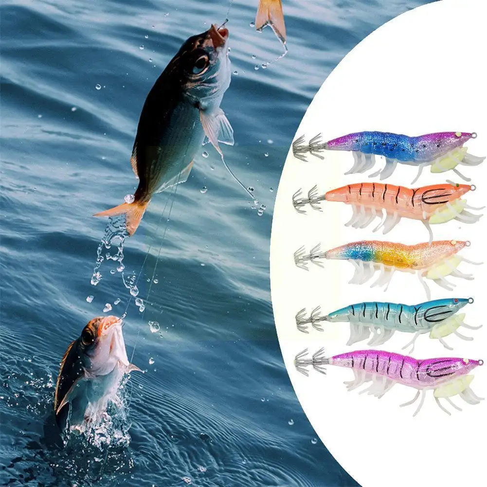 

5pcs Soft Shrimp Artificial Bait Luminous Silicone-prawn Shrimp Fishing Swivels Lure Tackle Fishing Carp Lures Baits Hook Y3r6