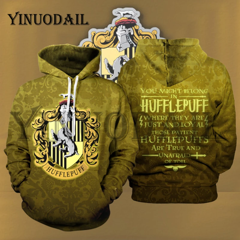 Wizardry Hufflepuff толстовка с 3D принтом и карманом Хогвартс Гриффиндор унисекс Толстовка костюм толстовки Мужская одежда