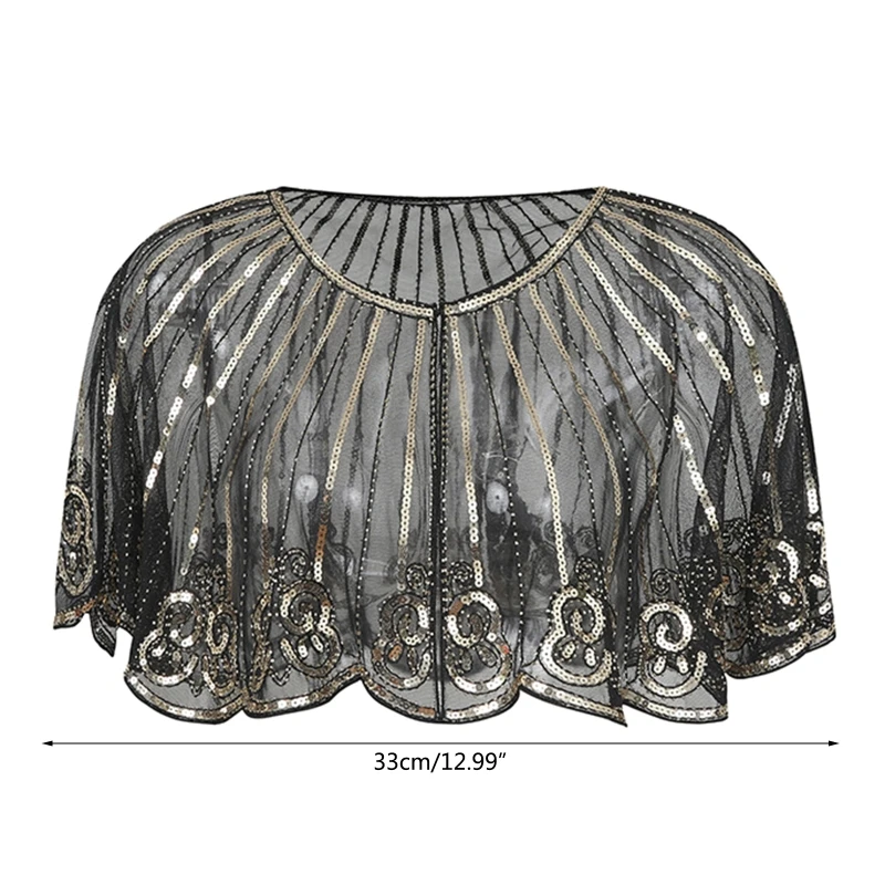 

Women Net Yarn Thin Breathable Short Shawl Latin Dancing Modern Dance Vintage Sequin Beads Cape Stage Performance Party Club Sho