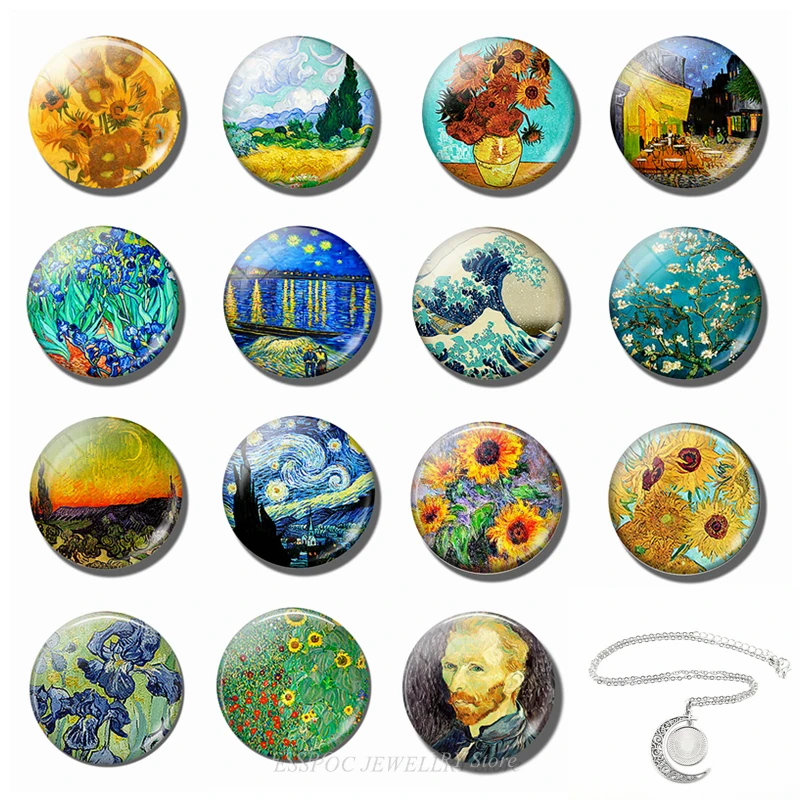 Ван Гог арт полумесяц ожерелье Звездная ночь Подсолнух картина маслом