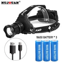 led headlamp fishing headlight rechargeable flashlight zoomable waterproof super bright camping light powered by 3x18650 battery
