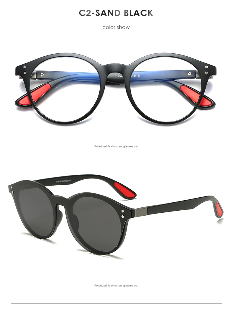 Винтажные Поляризованные солнцезащитные очки Черепаха круглые очки Съемные оправа с прозрачными линзами Вождение прикрепляемые очки Goggle Gafas UV400
