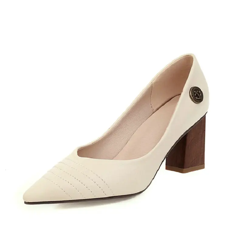 

ZawsThia 2020 spring summer soft PU pointed toe sexy woman pumps shallow office career V-cut women block high heels stilettos