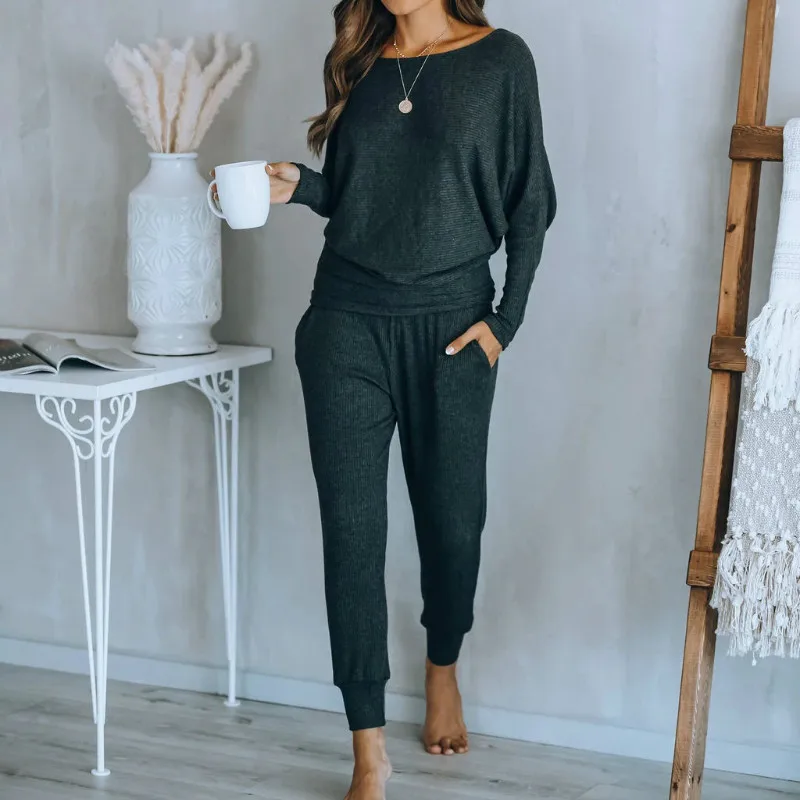 

Women's Pajamas Set Cotton Clothes Home Suit Trousers Sleepwear Long Sleeve Casual Homewear Female Nightgown 2021