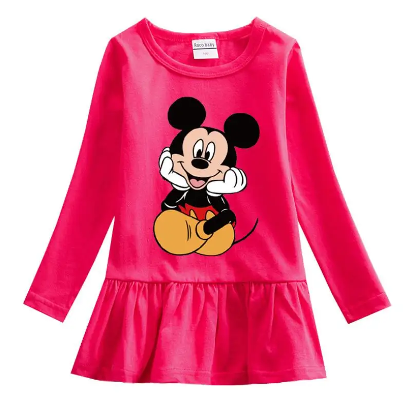 Новинка; весеннее хлопковое платье с вышивкой; модное милое платье принцессы с рисунком Минни Маус для маленьких девочек; круглый воротник