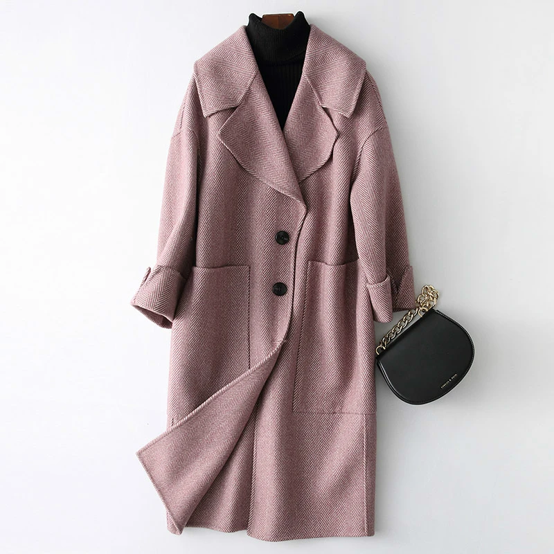 

Women Coat Wool 2020 Warm Autumn Winter Wool Jacket Turn-down Collar Ladies Long Wool Coats manteau femme KQN38062 s