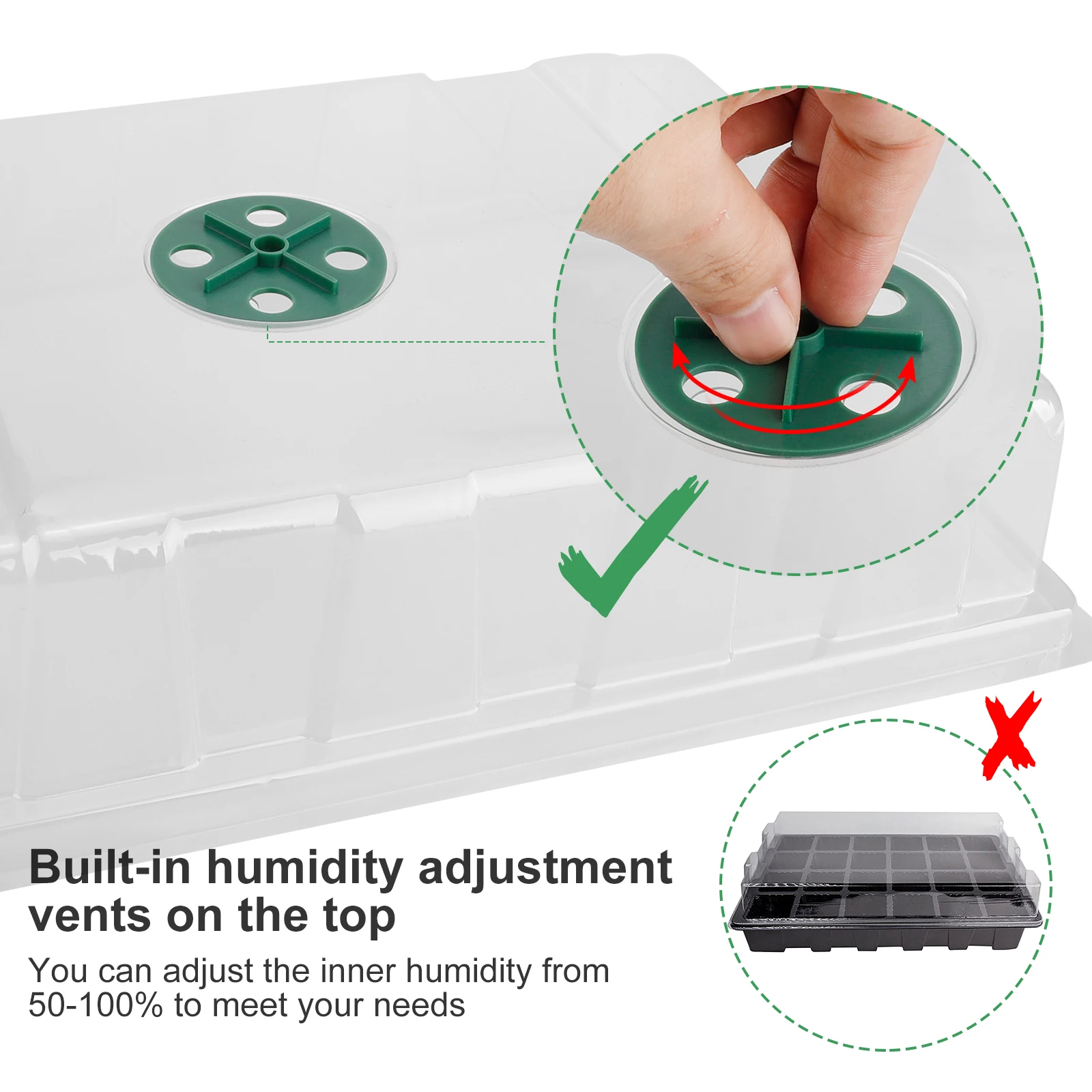 

Seeding Starter Plastic Grow Box Plant Tray 5-Pack Seedling Trays 15 Hole Transparent Breathable Greenhouse Germination