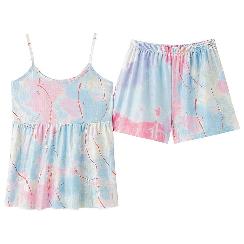 

BZEL 2021 Pyjamas Women Camisole Sleep Wear Pajamas Letter Print Nightgown Ruffled Flounce Shorts Lingerie Set Home Clothes