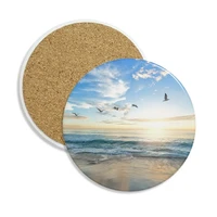 ocean sand beach bird sea picture ceramic coaster cup mug holder absorbent stone for drinks 2pcs gift