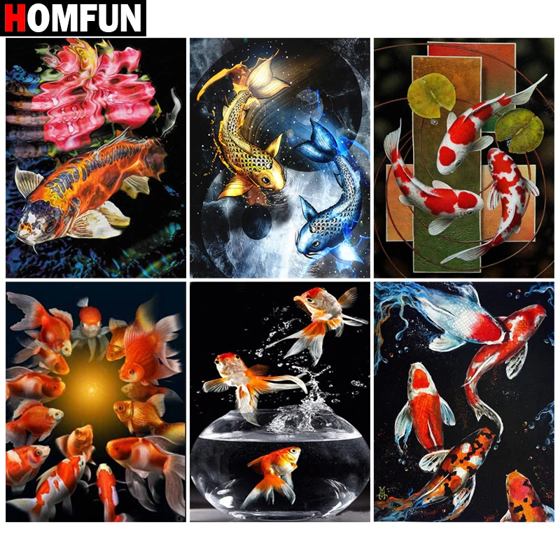 HOMFUN 5D Раскраска Алмазной вышивкой квадратной/круглой формы "Карповый водный пейзаж" Рисунок из страз DIY Вышивка для домашнего декора.