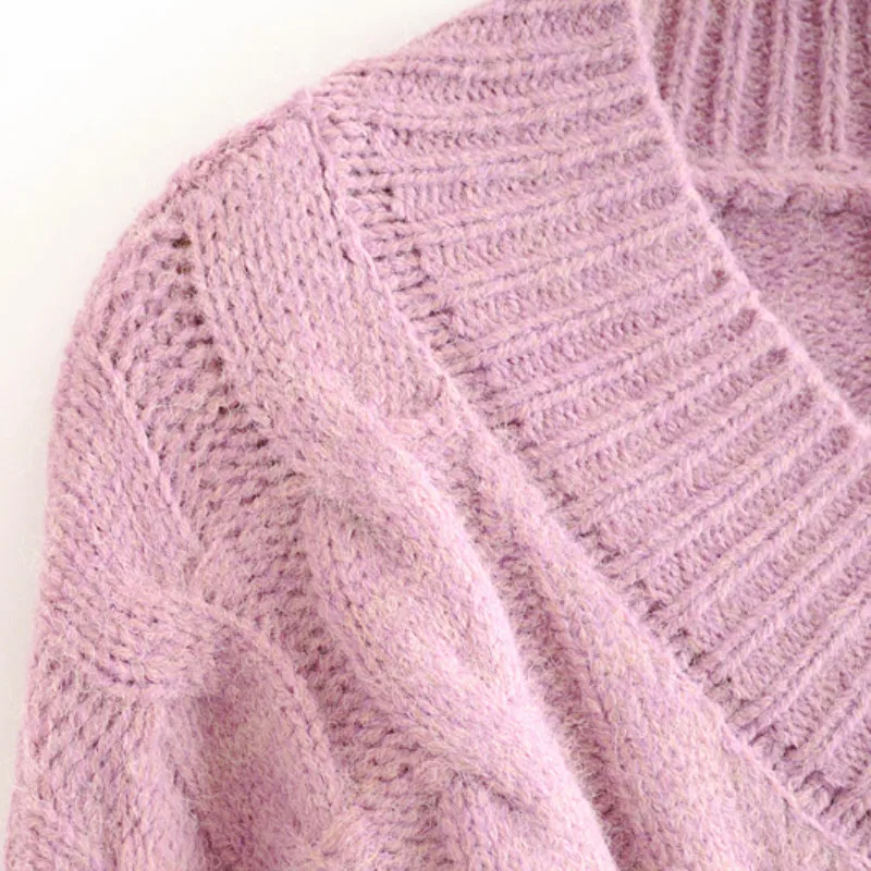 NSZ Women Purple Thick Twisted Sweater Female Long Sleeve Cropped Knitwear Warm Winter Knitted Pullovers Pull Femme | Женская одежда