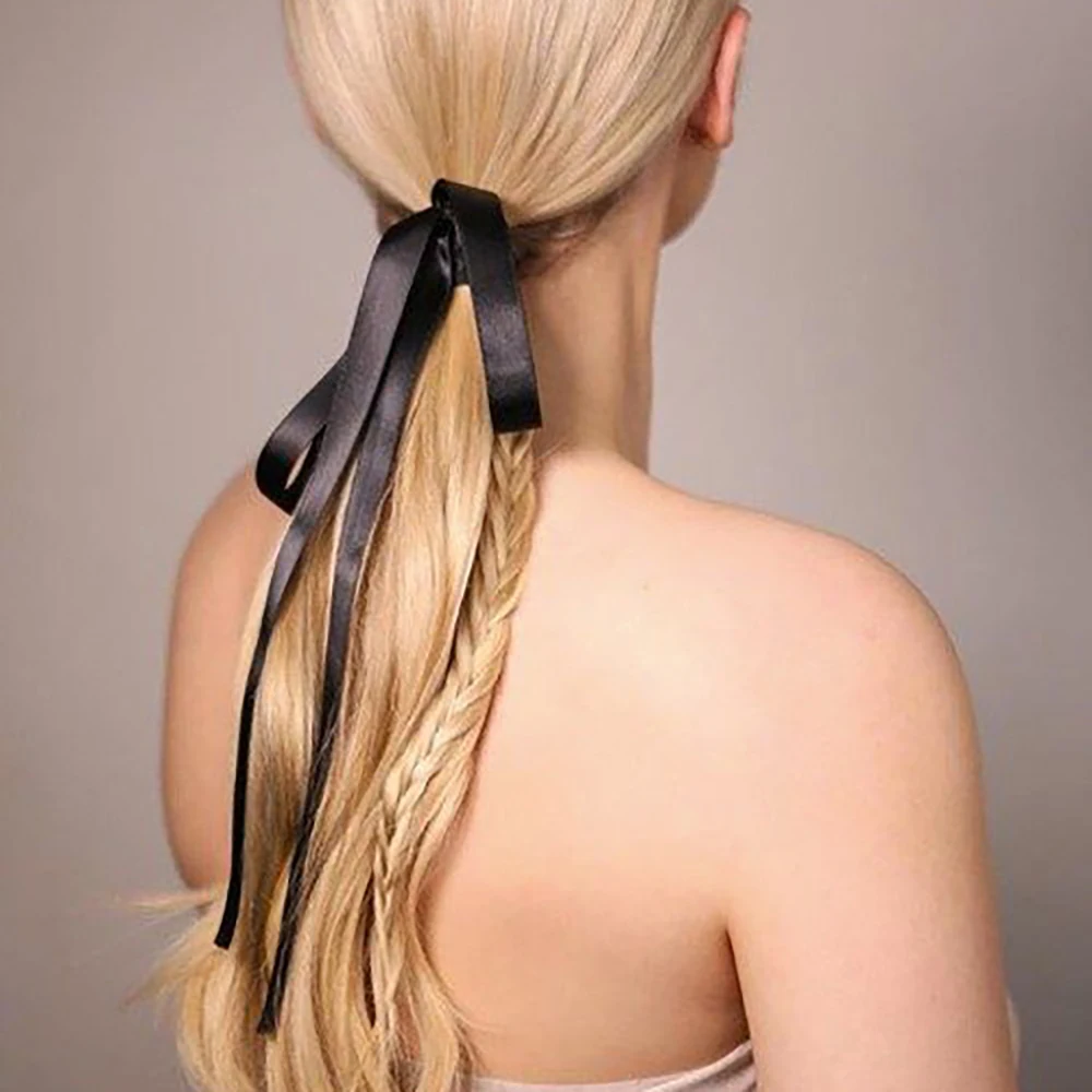 New Double Layer Long Bow Hair Ribbon Scrunchie for Women Girls Elastic Hair Tie Headwear Fashion Temperament Hair Accessories