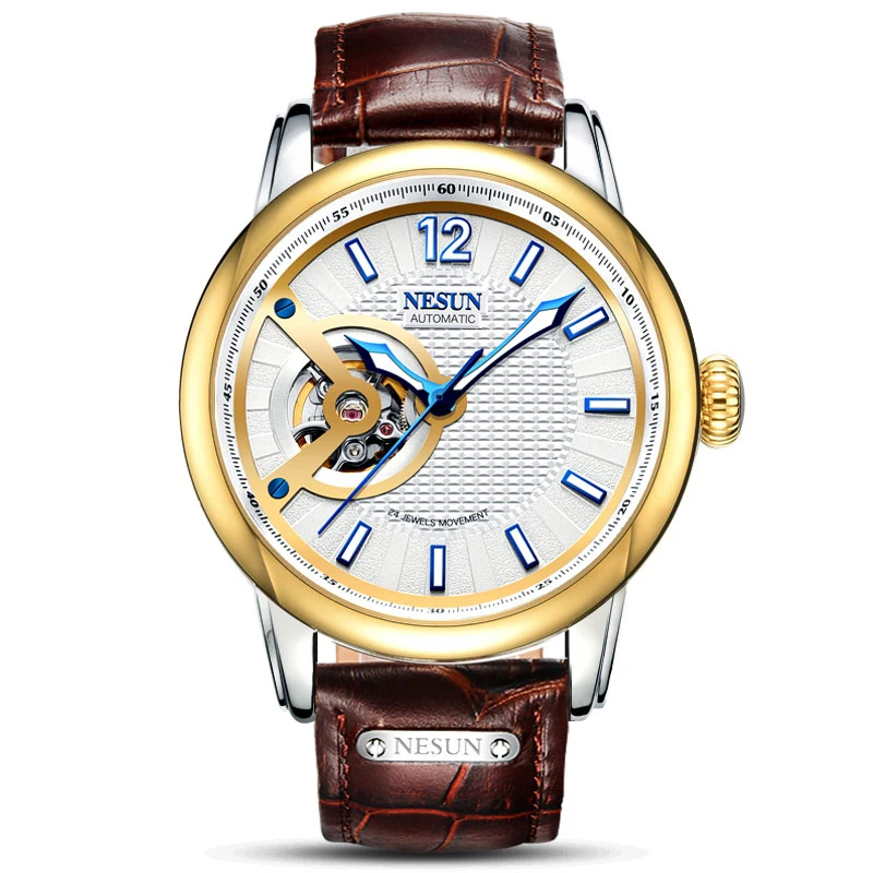 Роскошный бренд Швейцария NESUN Skeleton Япония NH38A Автоматические механические