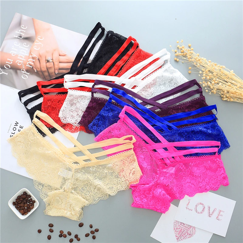 

Sexy Panties Women Lace Low-Rise Solid Sexy Briefs Female Underwear Cross Strap Temptation Lingerie Ladies G String Thong