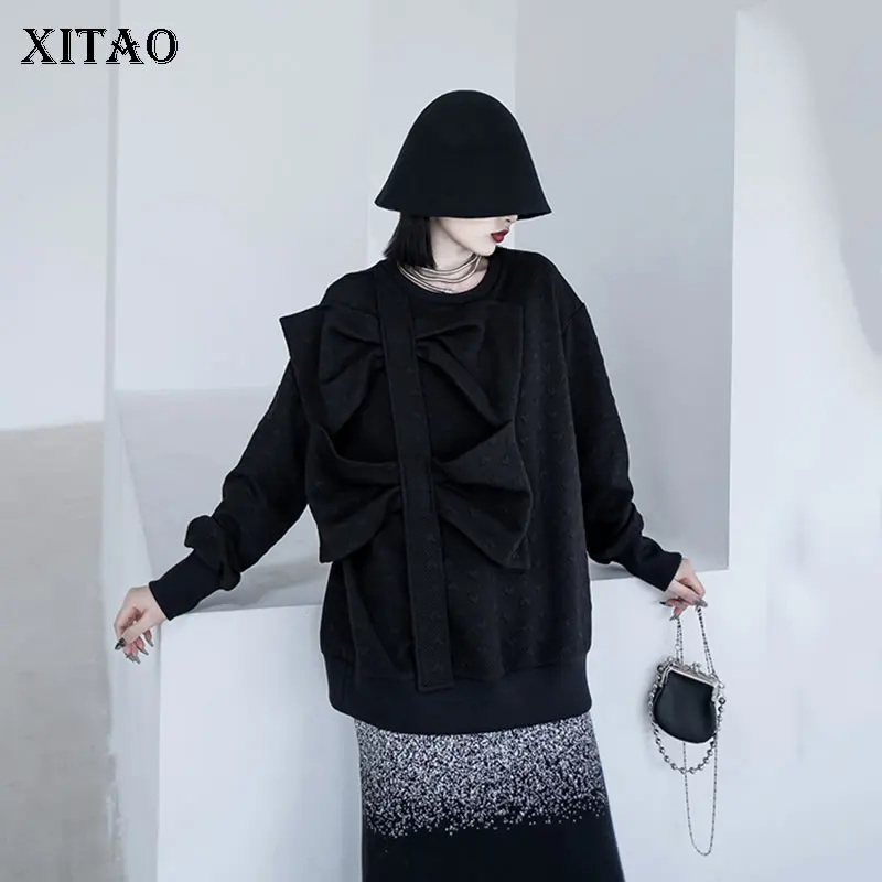 

XITAO/Новинка; Свитер с бантом; Модный однотонный Свободный Повседневный зимний Универсальный пуловер; Женский топ; LDS0086